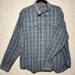King Ranch Large Blue Plaid Casual Button Down Shirt